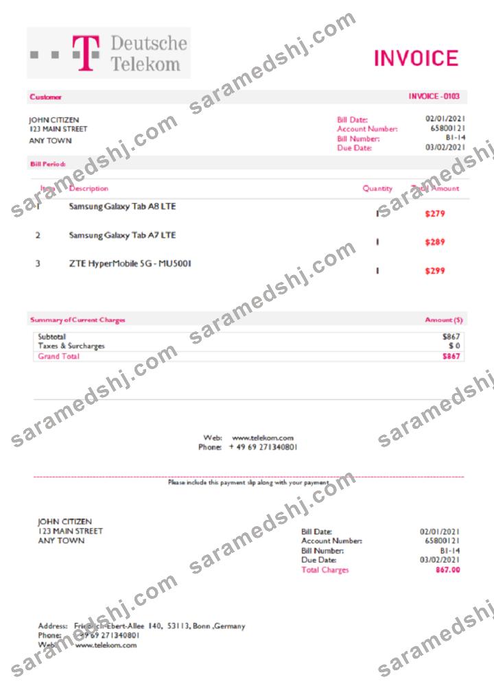 USA Deutsche Telecom invoice